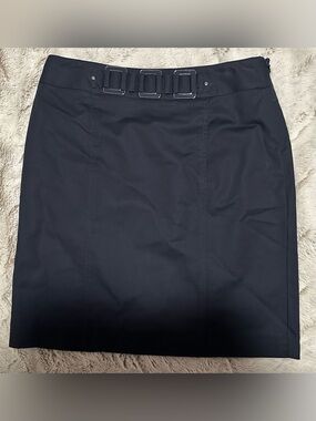 Rafaella Petite Dark Blue Belted Pencil Skirt with Triple Buckle Detail